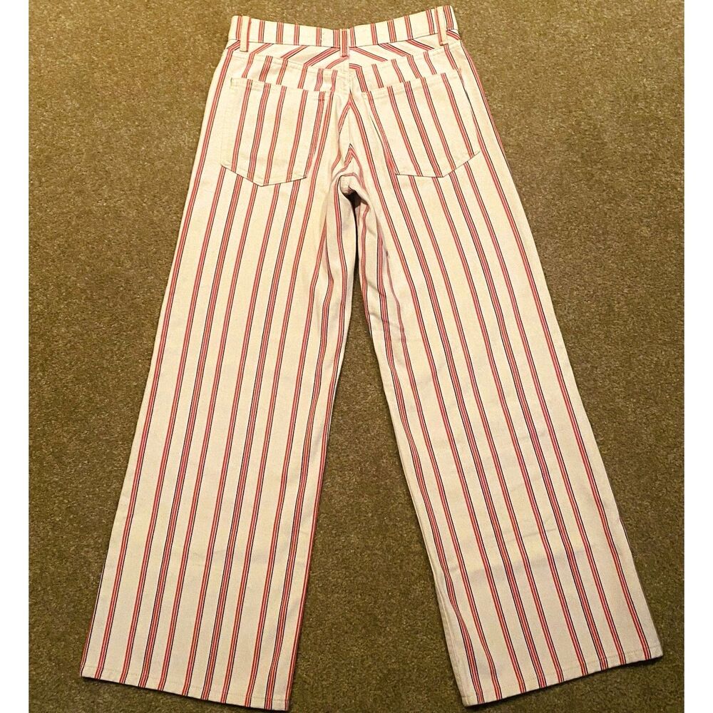 TopShop Stripe Mid Rise Wide Leg Jeans Red/White - Size 24x30 NWOT - Picture 7 of 8